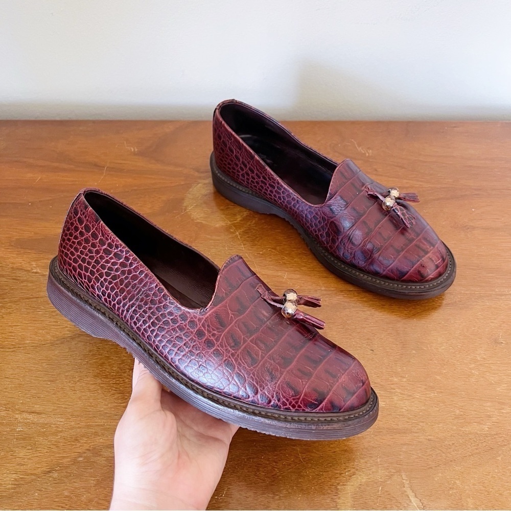 Dr Martens • Arabella loafers oxblood croc leather Swarovski crystal tassel MIE